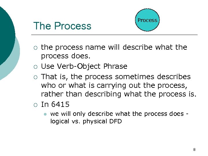 The Process ¡ ¡ Process the process name will describe what the process does.