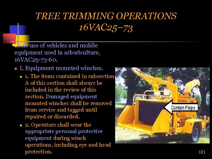 TREE TRIMMING OPERATIONS 16 VAC 25– 73 Safe use of vehicles and mobile equipment