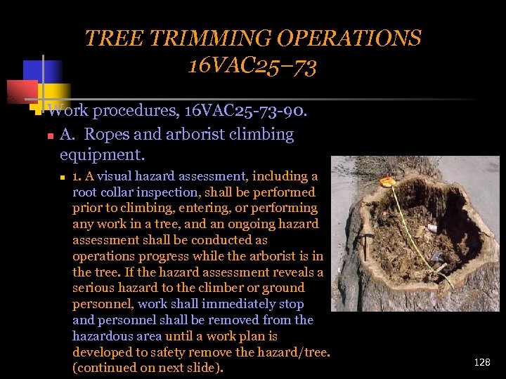 TREE TRIMMING OPERATIONS 16 VAC 25– 73 n Work procedures, 16 VAC 25 -73