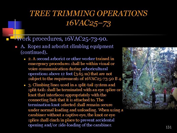 TREE TRIMMING OPERATIONS 16 VAC 25– 73 n Work procedures, 16 VAC 25 -73
