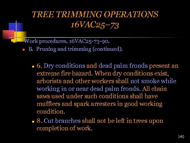 TREE TRIMMING OPERATIONS 16 VAC 25– 73 n Work procedures, 16 VAC 25 -73