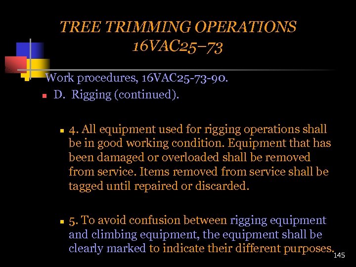 TREE TRIMMING OPERATIONS 16 VAC 25– 73 n Work procedures, 16 VAC 25 -73