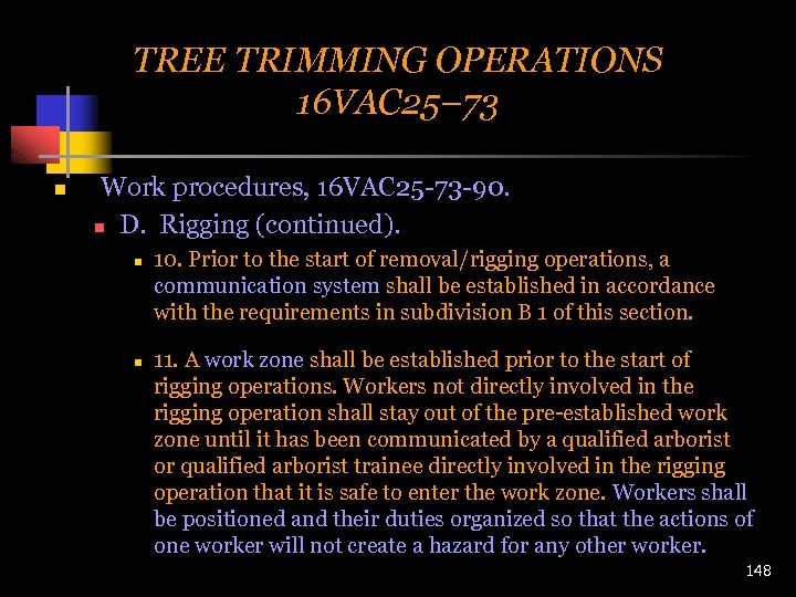 TREE TRIMMING OPERATIONS 16 VAC 25– 73 n Work procedures, 16 VAC 25 -73