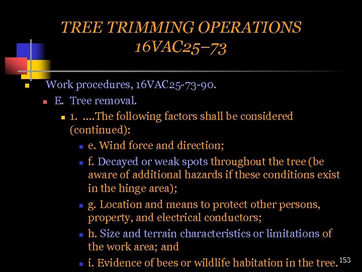 TREE TRIMMING OPERATIONS 16 VAC 25– 73 n Work procedures, 16 VAC 25 -73