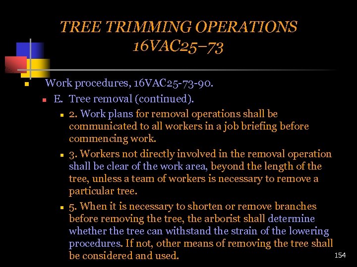 TREE TRIMMING OPERATIONS 16 VAC 25– 73 n Work procedures, 16 VAC 25 -73
