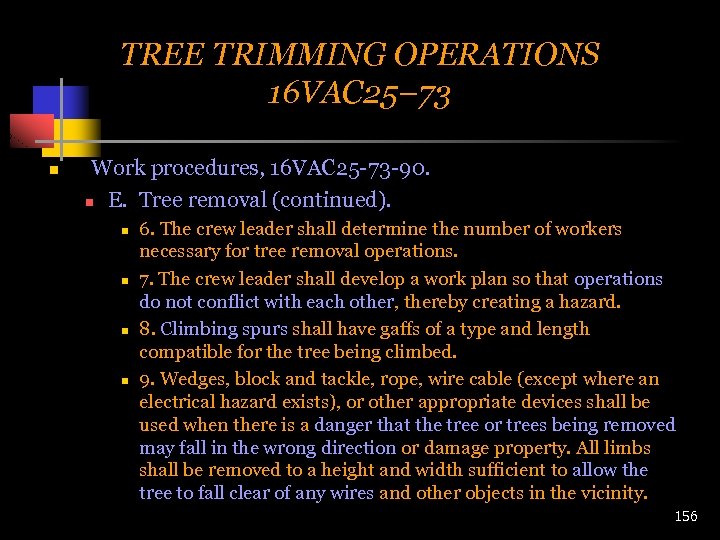 TREE TRIMMING OPERATIONS 16 VAC 25– 73 n Work procedures, 16 VAC 25 -73