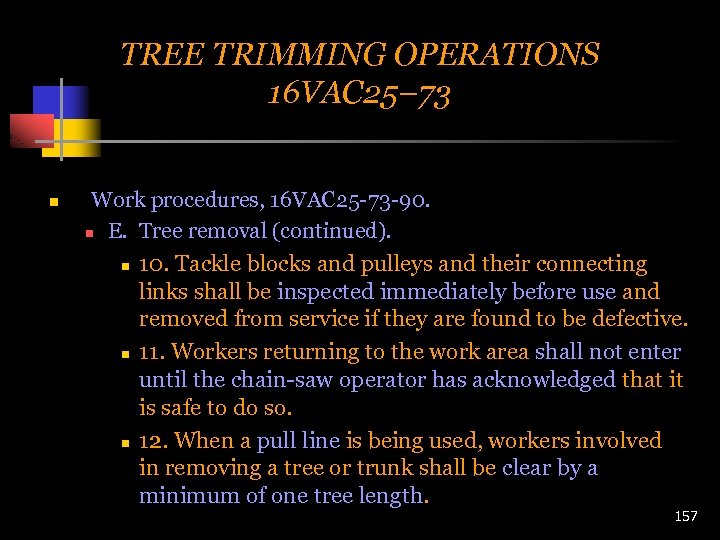 TREE TRIMMING OPERATIONS 16 VAC 25– 73 n Work procedures, 16 VAC 25 -73