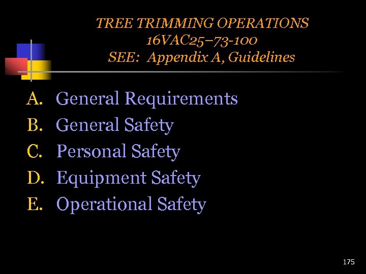 TREE TRIMMING OPERATIONS 16 VAC 25– 73 -100 SEE: Appendix A, Guidelines A. B.