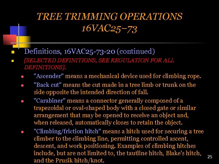 TREE TRIMMING OPERATIONS 16 VAC 25– 73 Definitions, 16 VAC 25 -73 -20 (continued)