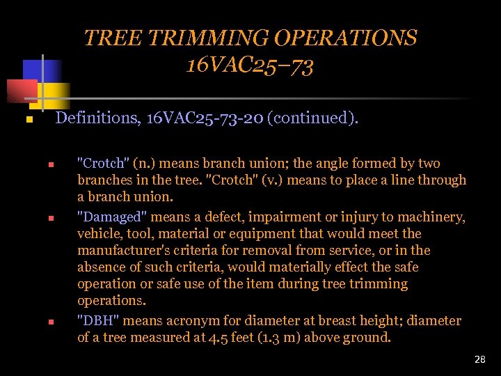 TREE TRIMMING OPERATIONS 16 VAC 25– 73 Definitions, 16 VAC 25 -73 -20 (continued).