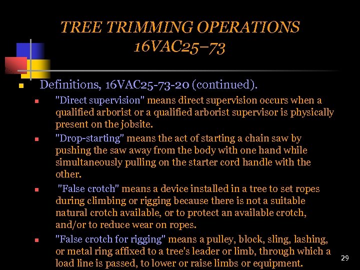 TREE TRIMMING OPERATIONS 16 VAC 25– 73 Definitions, 16 VAC 25 -73 -20 (continued).