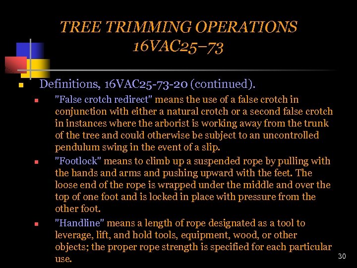 TREE TRIMMING OPERATIONS 16 VAC 25– 73 Definitions, 16 VAC 25 -73 -20 (continued).