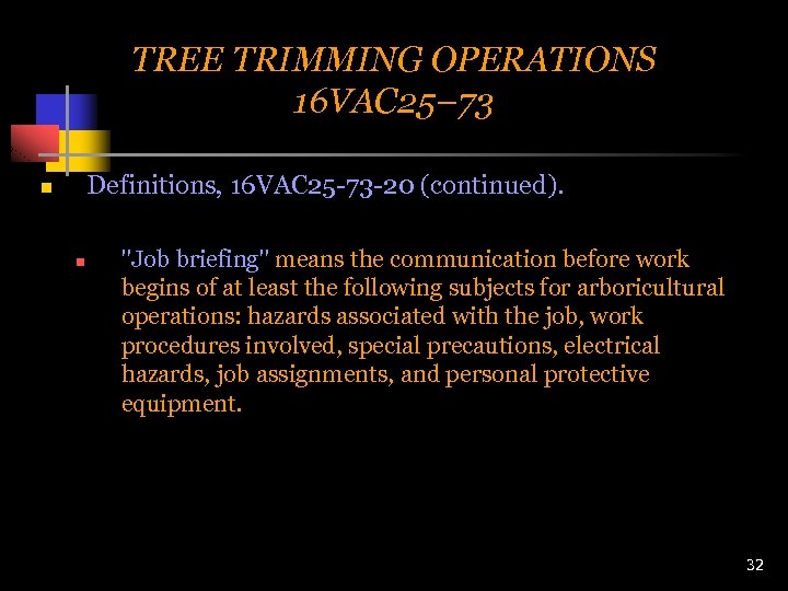 TREE TRIMMING OPERATIONS 16 VAC 25– 73 Definitions, 16 VAC 25 -73 -20 (continued).