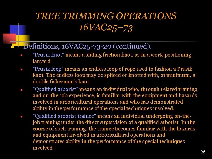 TREE TRIMMING OPERATIONS 16 VAC 25– 73 Definitions, 16 VAC 25 -73 -20 (continued).