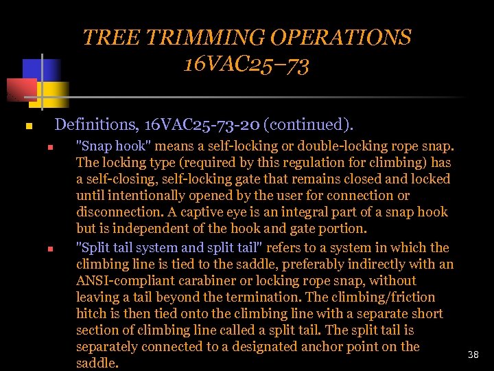 TREE TRIMMING OPERATIONS 16 VAC 25– 73 Definitions, 16 VAC 25 -73 -20 (continued).