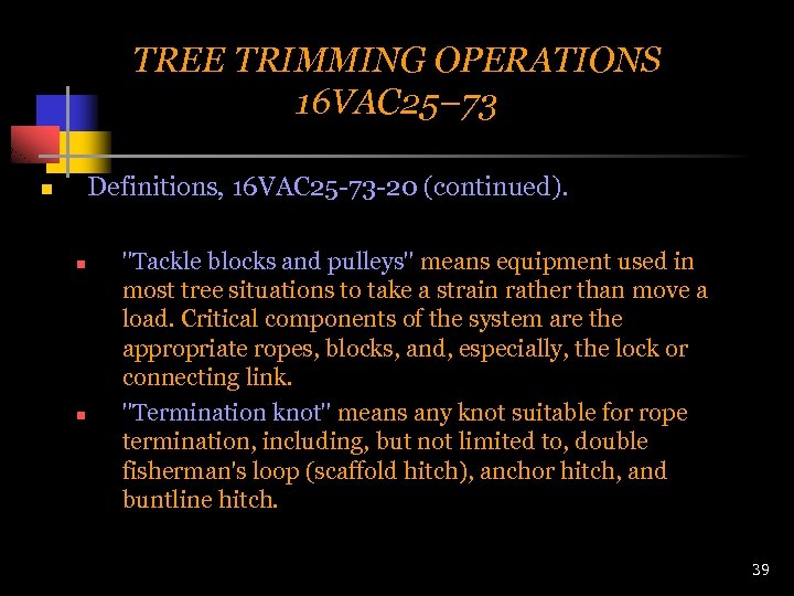 TREE TRIMMING OPERATIONS 16 VAC 25– 73 Definitions, 16 VAC 25 -73 -20 (continued).