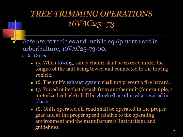 TREE TRIMMING OPERATIONS 16 VAC 25– 73 n Safe use of vehicles and mobile