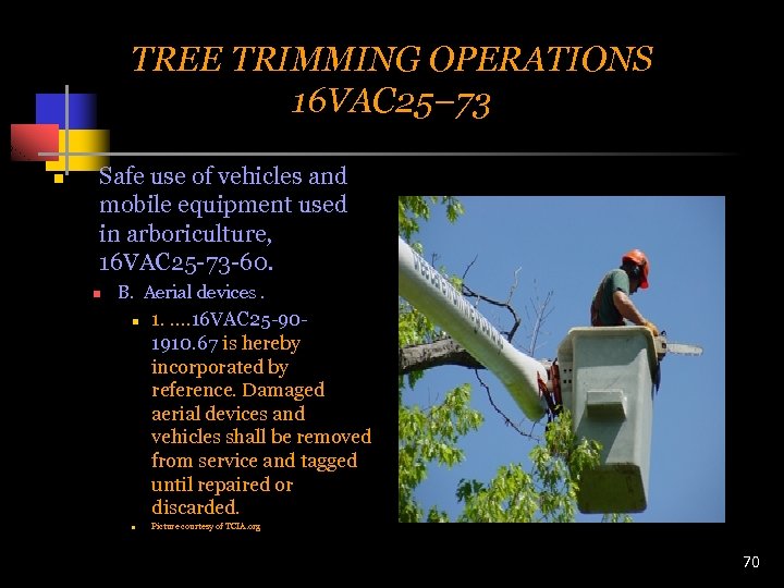 TREE TRIMMING OPERATIONS 16 VAC 25– 73 n Safe use of vehicles and mobile