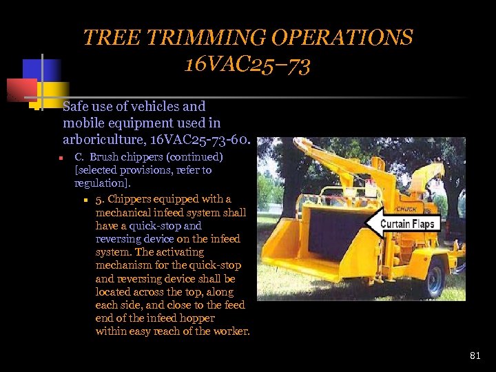 TREE TRIMMING OPERATIONS 16 VAC 25– 73 n Safe use of vehicles and mobile