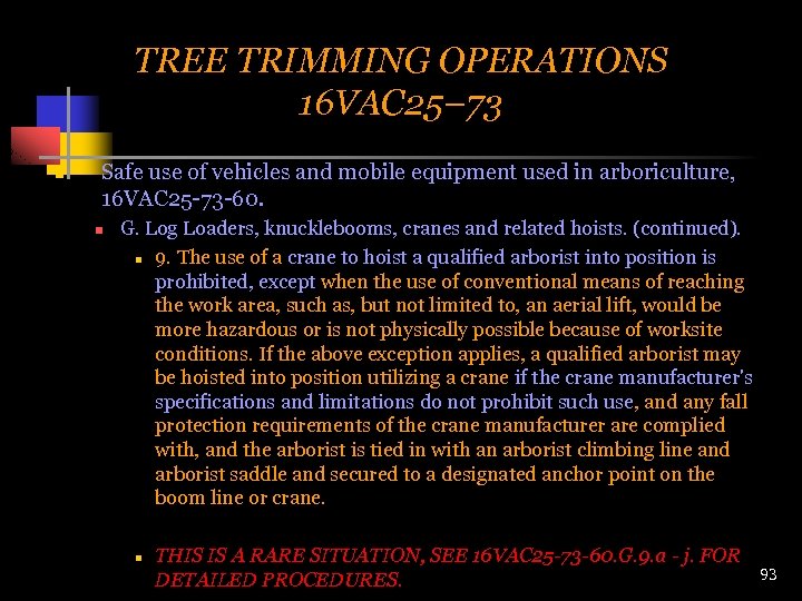 TREE TRIMMING OPERATIONS 16 VAC 25– 73 n Safe use of vehicles and mobile