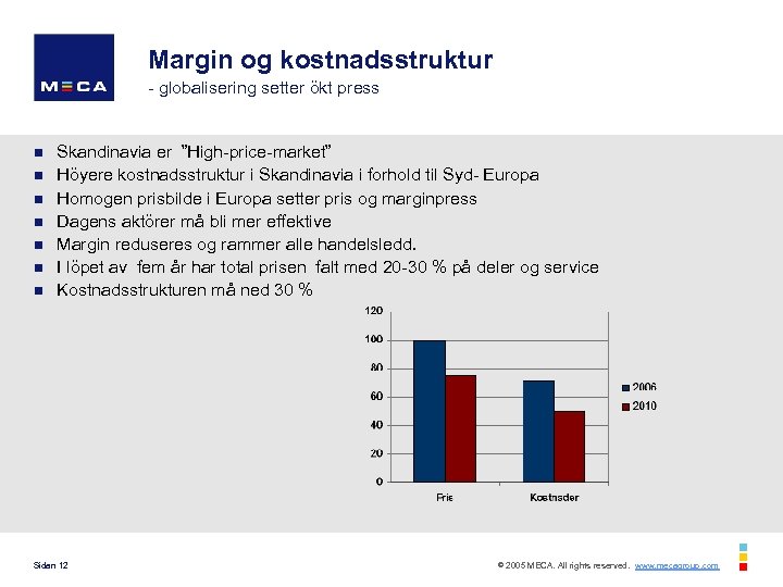 Margin og kostnadsstruktur - globalisering setter ökt press n n n n Skandinavia er