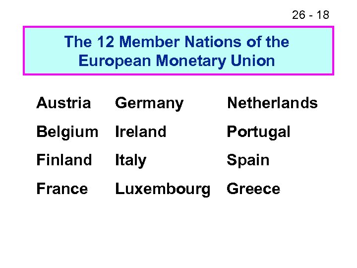 26 - 18 The 12 Member Nations of the European Monetary Union Austria Germany