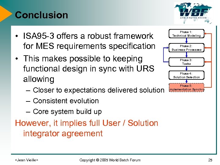 Conclusion • ISA 95 -3 offers a robust framework for MES requirements specification •