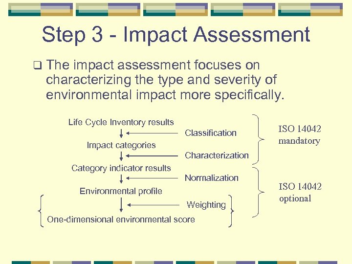 Step 3 - Impact Assessment q The impact assessment focuses on characterizing the type