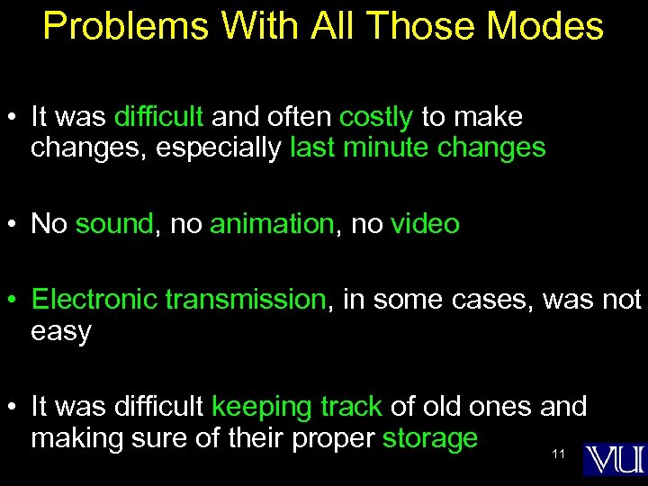 Problems With All Those Modes • It was difficult and often costly to make