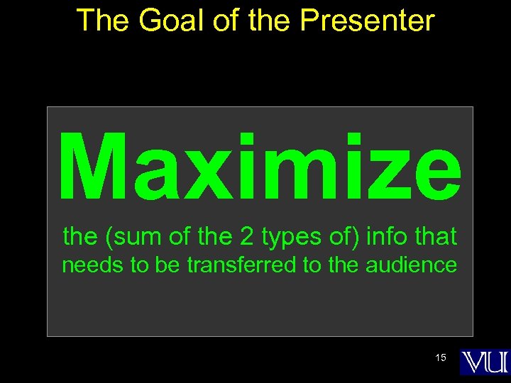 The Goal of the Presenter Maximize the (sum of the 2 types of) info