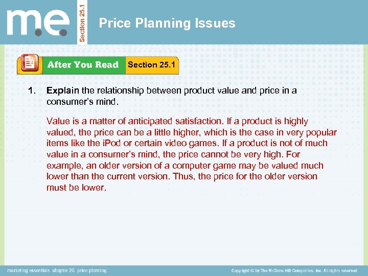 Section 25. 1 Price Planning Issues Section 25. 1 1. Explain the relationship between