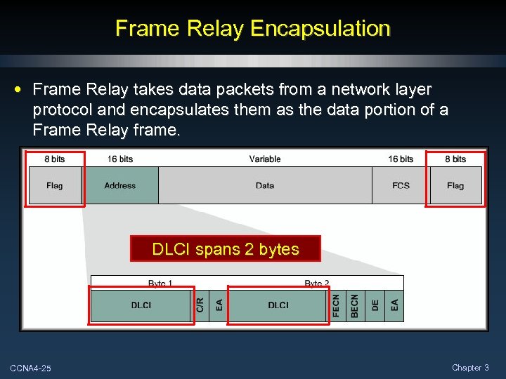 Frame Relay Encapsulation • Frame Relay takes data packets from a network layer protocol