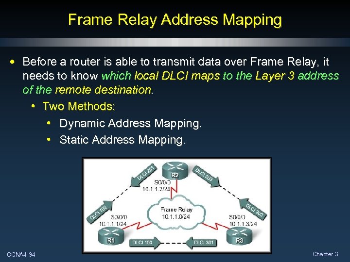 Frame Relay Address Mapping • Before a router is able to transmit data over