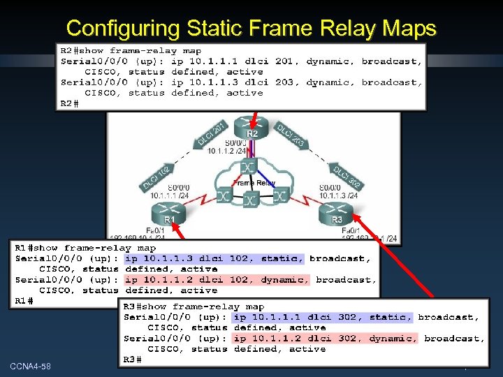 Configuring Static Frame Relay Maps CCNA 4 -58 Chapter 3 