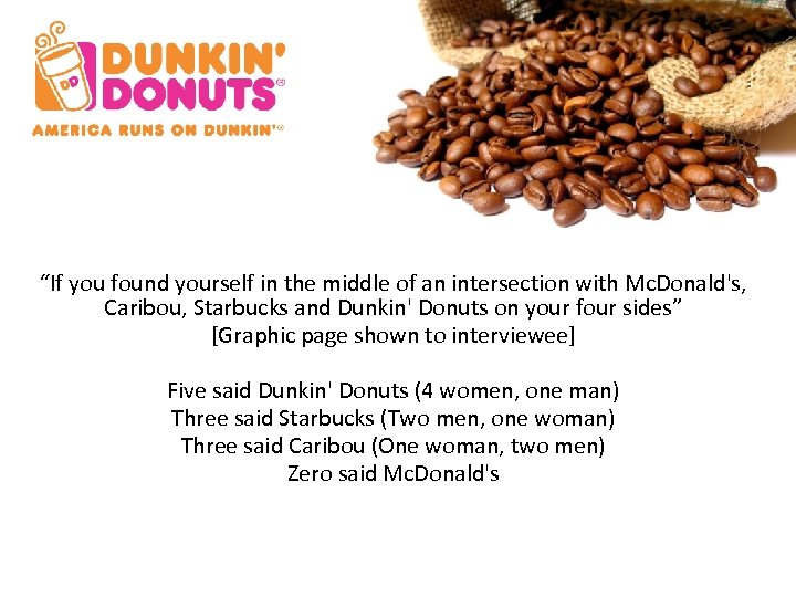 “If you found yourself in the middle of an intersection with Mc. Donald's, Caribou,