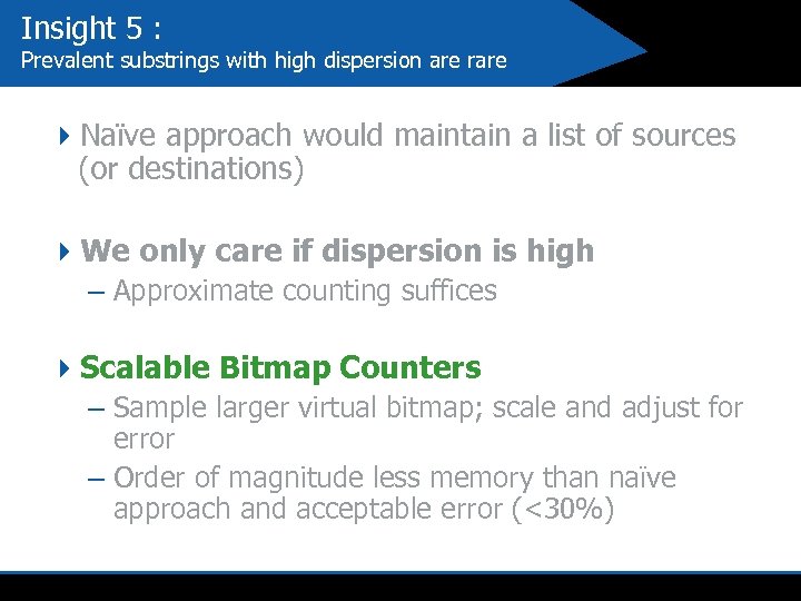 Insight 5 : Prevalent substrings with high dispersion are rare 4 Naïve approach would