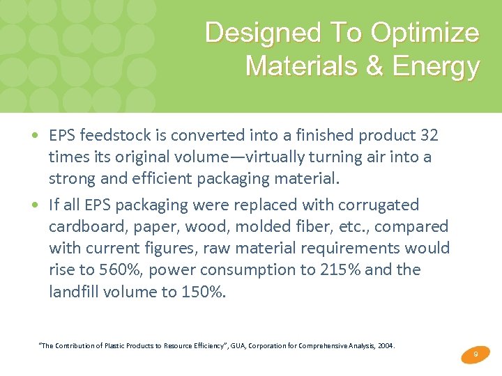 Designed To Optimize Materials & Energy • EPS feedstock is converted into a finished