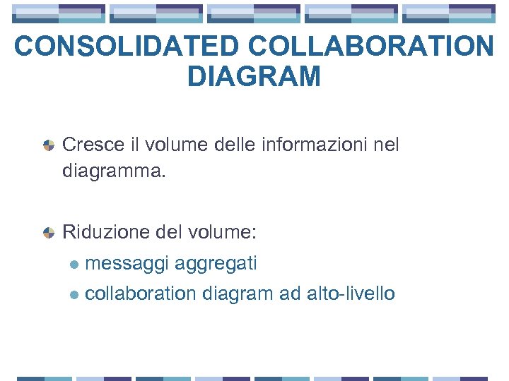 CONSOLIDATED COLLABORATION DIAGRAM Cresce il volume delle informazioni nel diagramma. Riduzione del volume: l