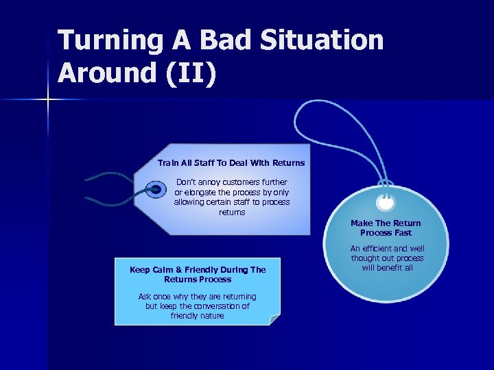 Turning A Bad Situation Around (II) Train All Staff To Deal With Returns Don’t