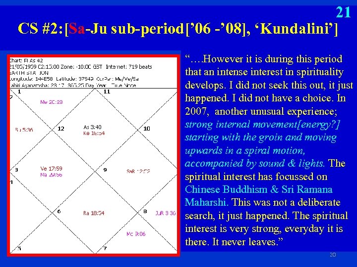 21 CS #2: [Sa-Ju sub-period[’ 06 -’ 08], ‘Kundalini’] “…. However it is during