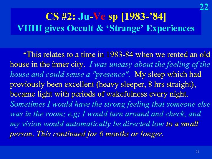 CS #2: Ju-Ve sp [1983 -’ 84] 22 VIIIH gives Occult & ‘Strange’ Experiences