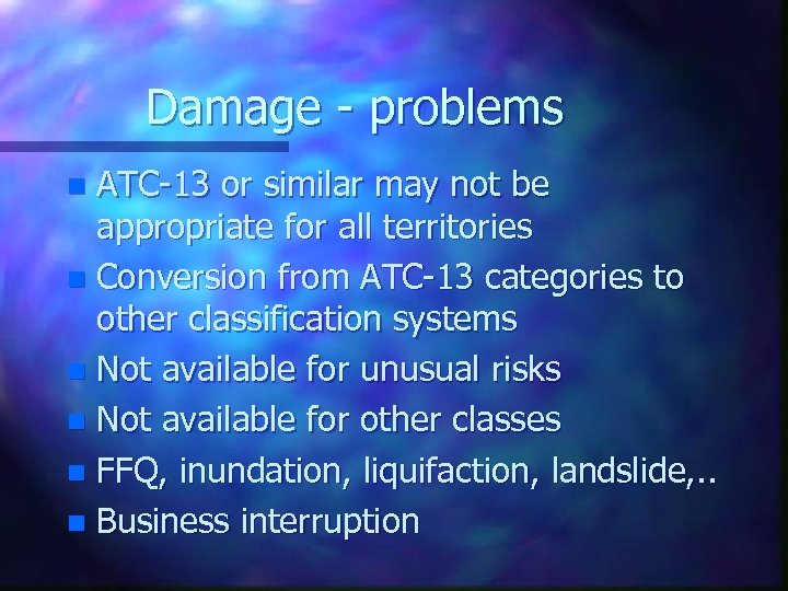 Damage - problems ATC-13 or similar may not be appropriate for all territories n