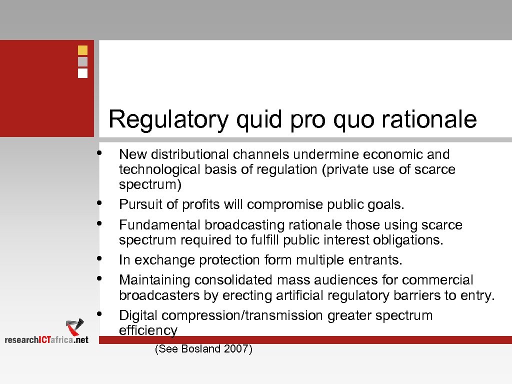 Regulatory quid pro quo rationale • • • New distributional channels undermine economic and