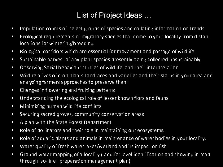 List of Project Ideas … • • • • Population counts of select groups