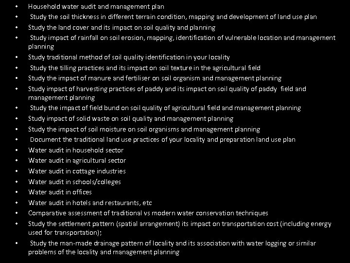  • • • • • • Household water audit and management plan Study