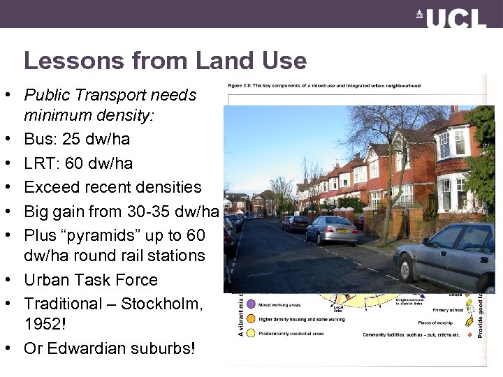 Lessons from Land Use • Public Transport needs minimum density: • Bus: 25 dw/ha