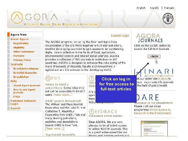 Click on log in for free access to full-text articles 