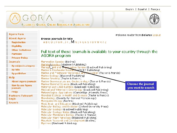 Choose the journal you want to search 