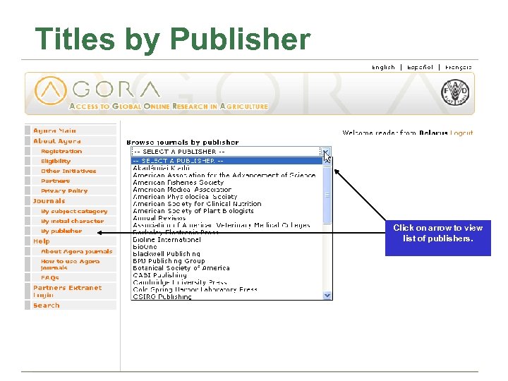 Titles by Publisher Click on arrow to view list of publishers. 
