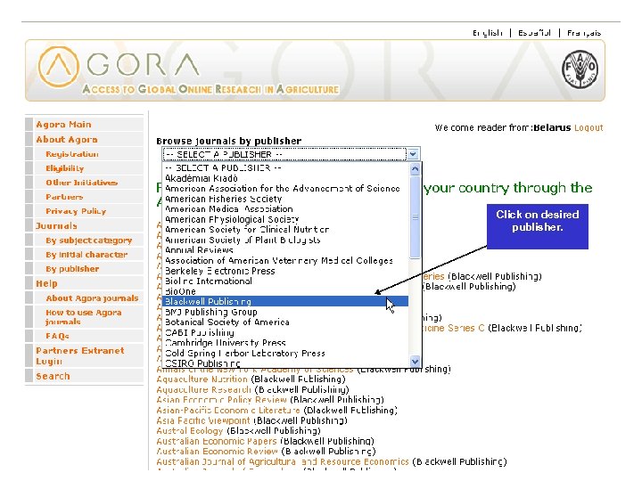 Click on desired publisher. 